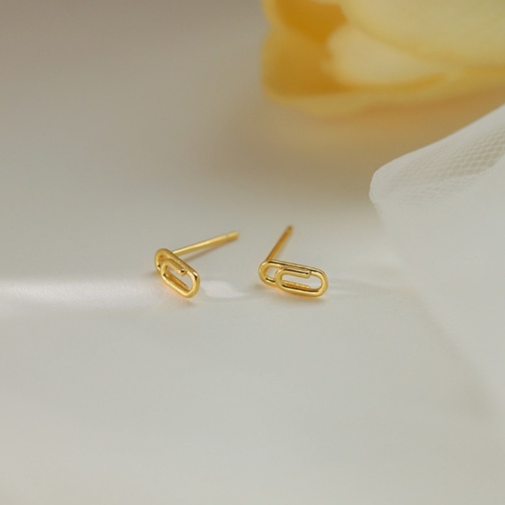 Sterling Silver Dainty Gold Paper Clip Stud Earrings